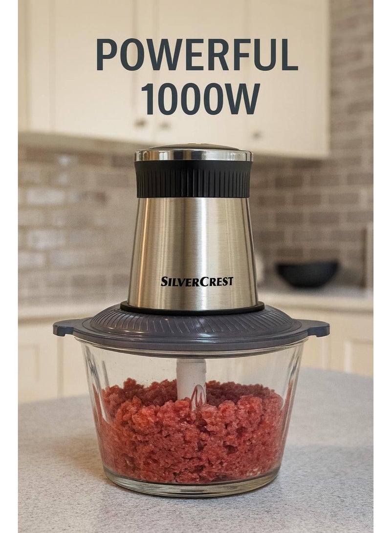 سيلفر كريست كبه و قطاعه لحوم وخضروات  من سيلفر كراست  ,وعاء زجاج  كبير الحجم ضدد الكسر 2 لتر ,ماتور 1000 وات - Image 3